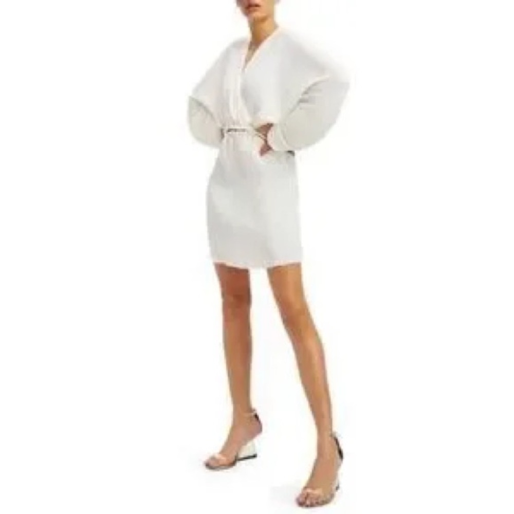 | good american • plissé sculpted long sleeve cutout mini dress • size 3/4 |
